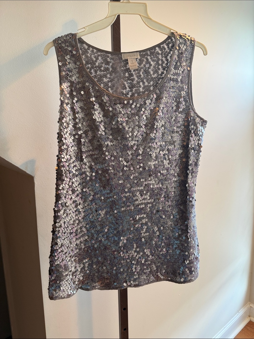 Chico’s Women's Silver Sequin Tank Top - Sparkling Evening Shell